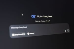 A Detailed View Of The Deepseek Ai Interface, Displaying A Welcoming Message On A Dark Background.
